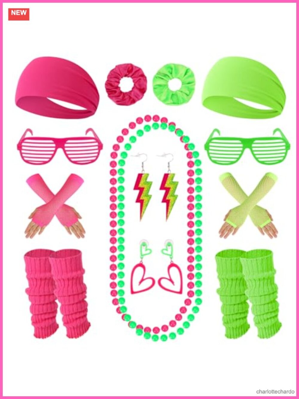 2 Set Neon 80s Costume Accessories Fishnet Gloves Leg Warmers Headband